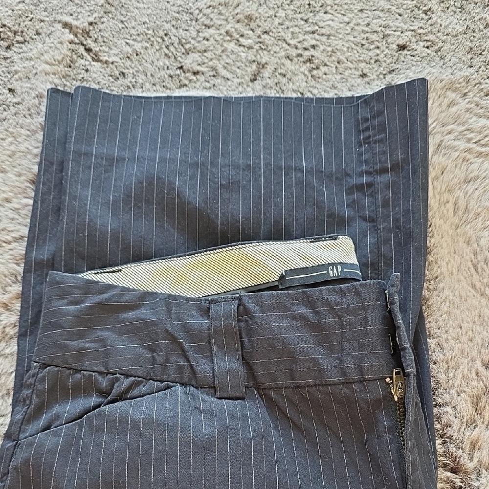 Pinstripe Navy Blue Pin Strip Curvy Size 8 Straight Wide Trousers